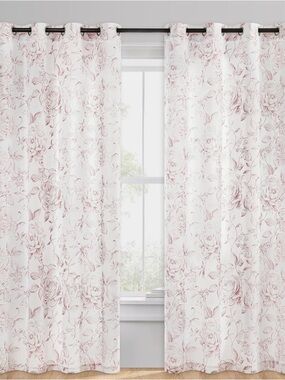 Floral Sheer Curtain Panel in Blush Pink -